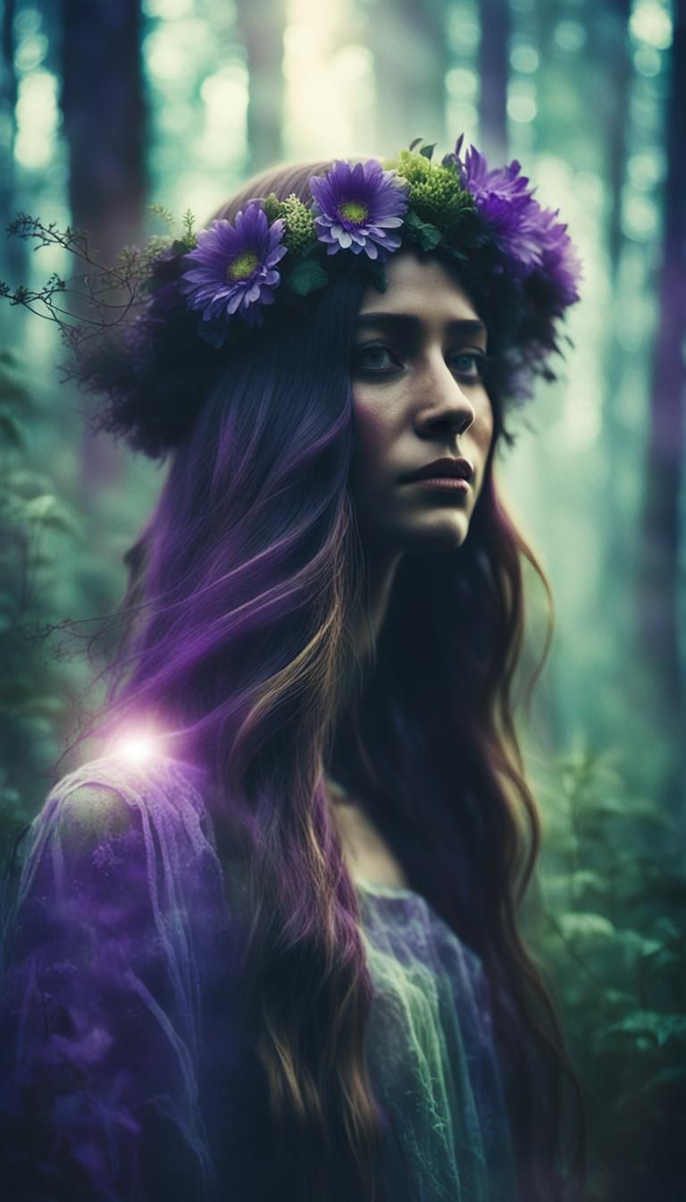 Mysterious Woman in Forest: Double Exposure Effect