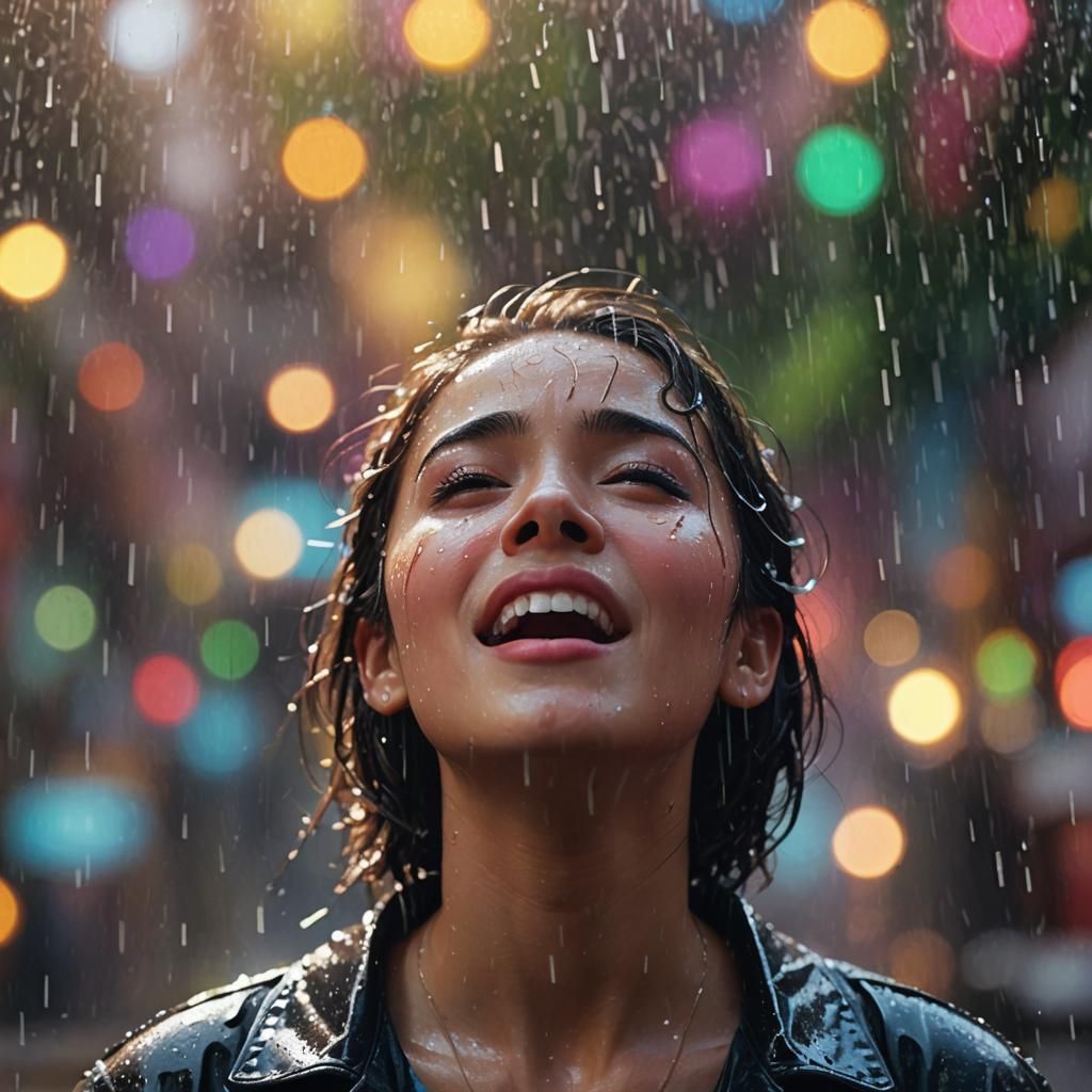 Person Singing in Rain: Realistic Anime Style