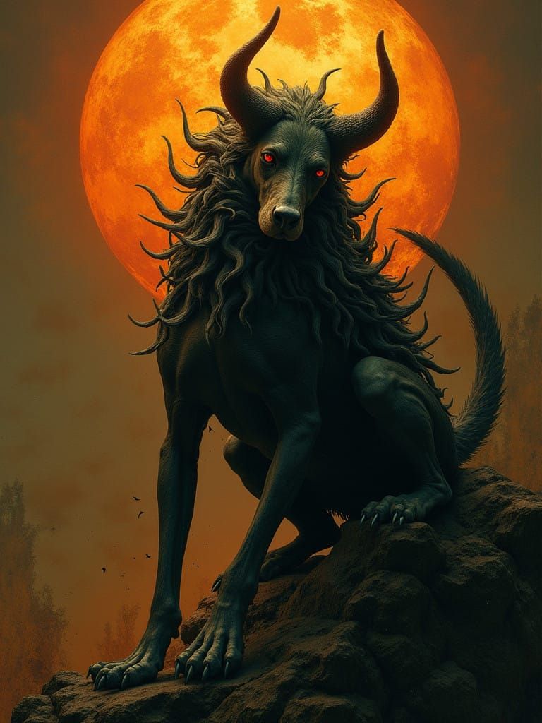 Hellhound Sinister in Dark Academic Art Style