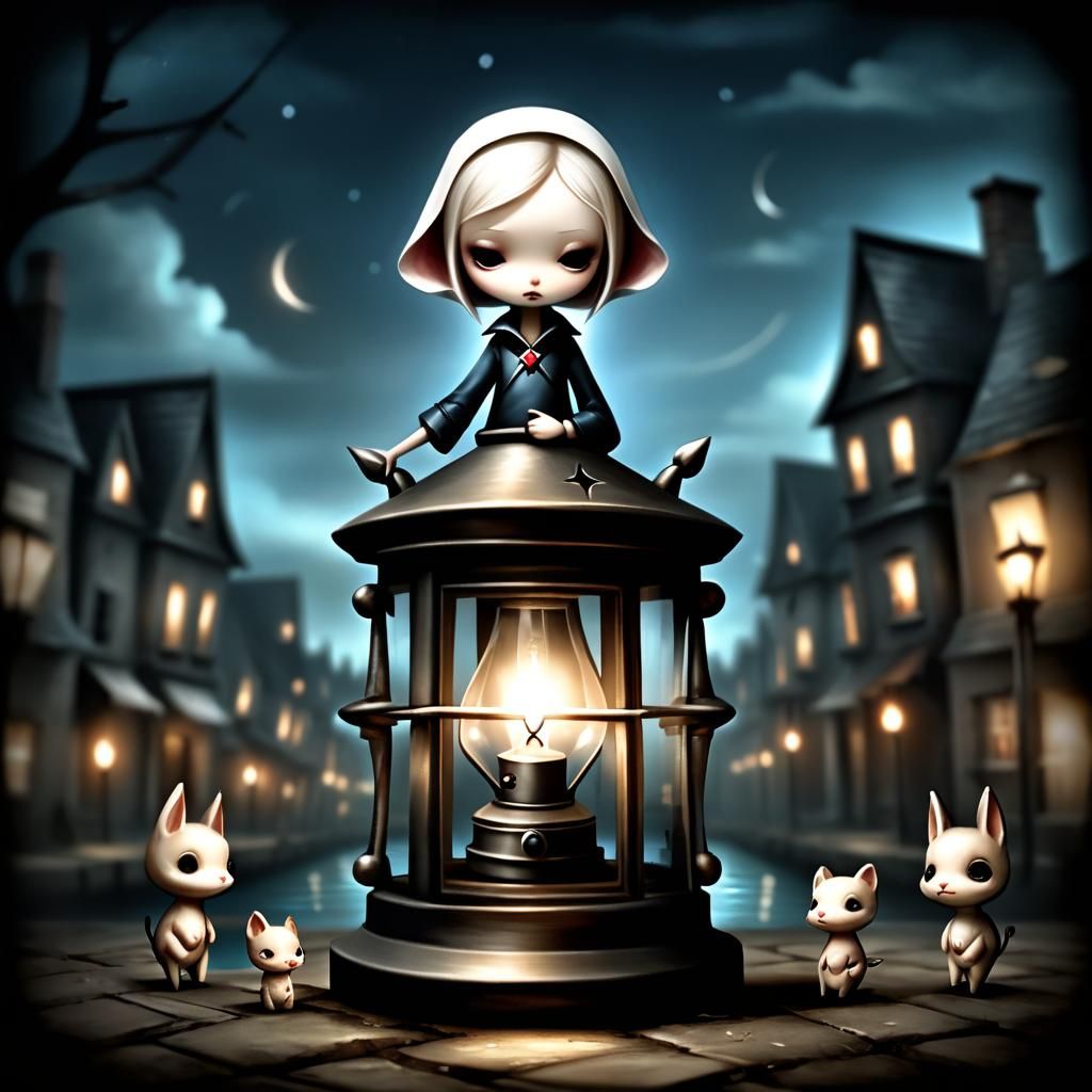 Enchanted Village Aglow with Lanterns in Storybook Style