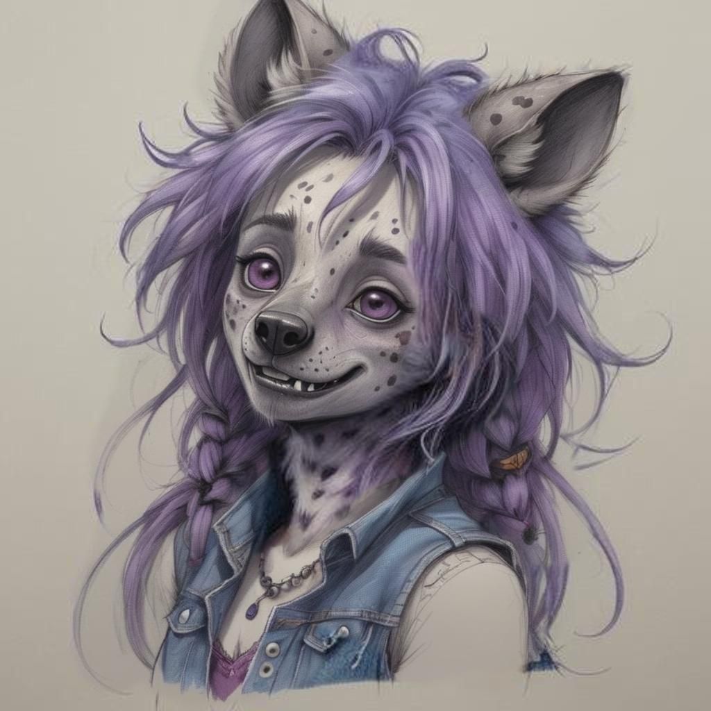 Fantasy Landscape with Doodle-Style Sketches and Furry She-H...