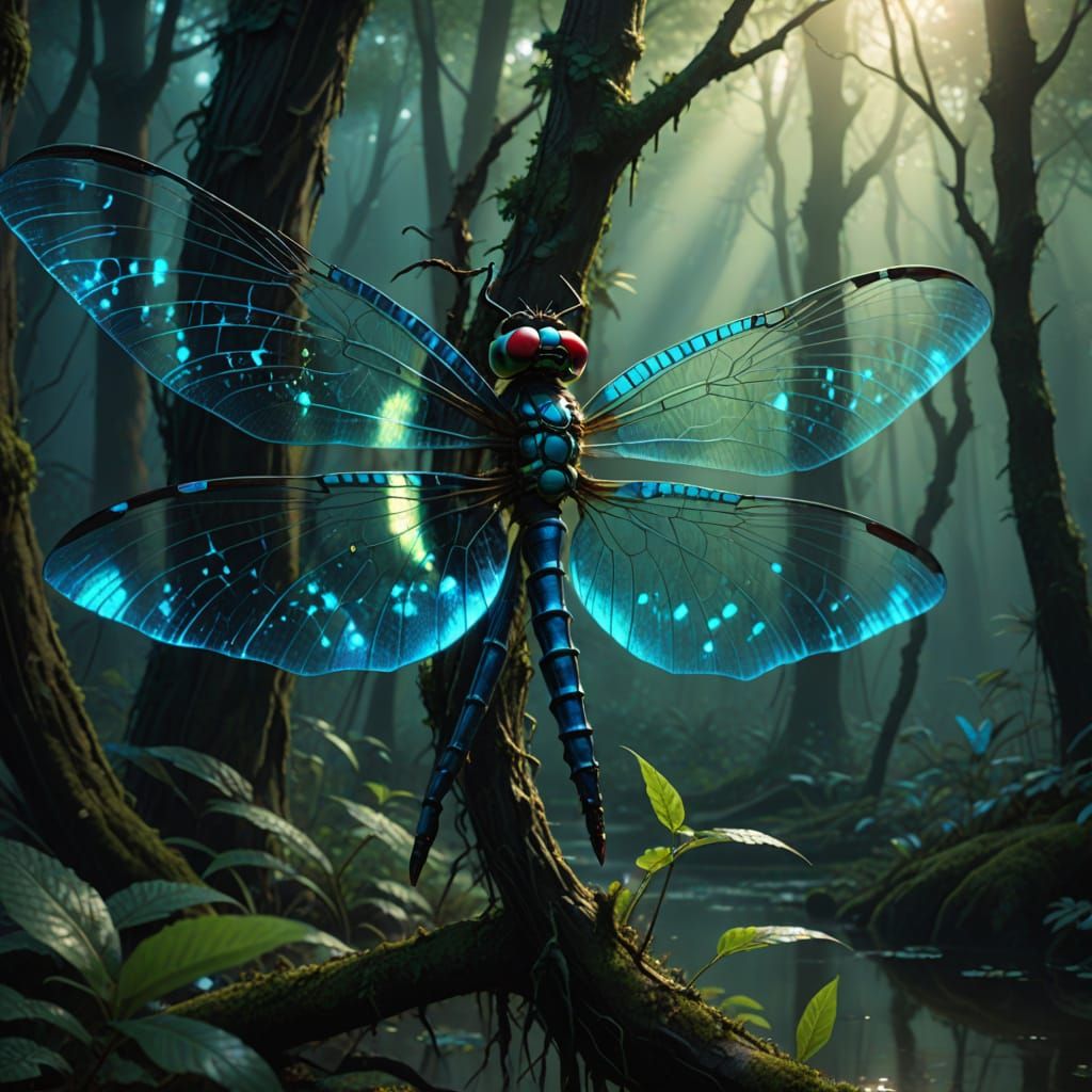 Ethereal Demon Dragonfly in Mystic Forest