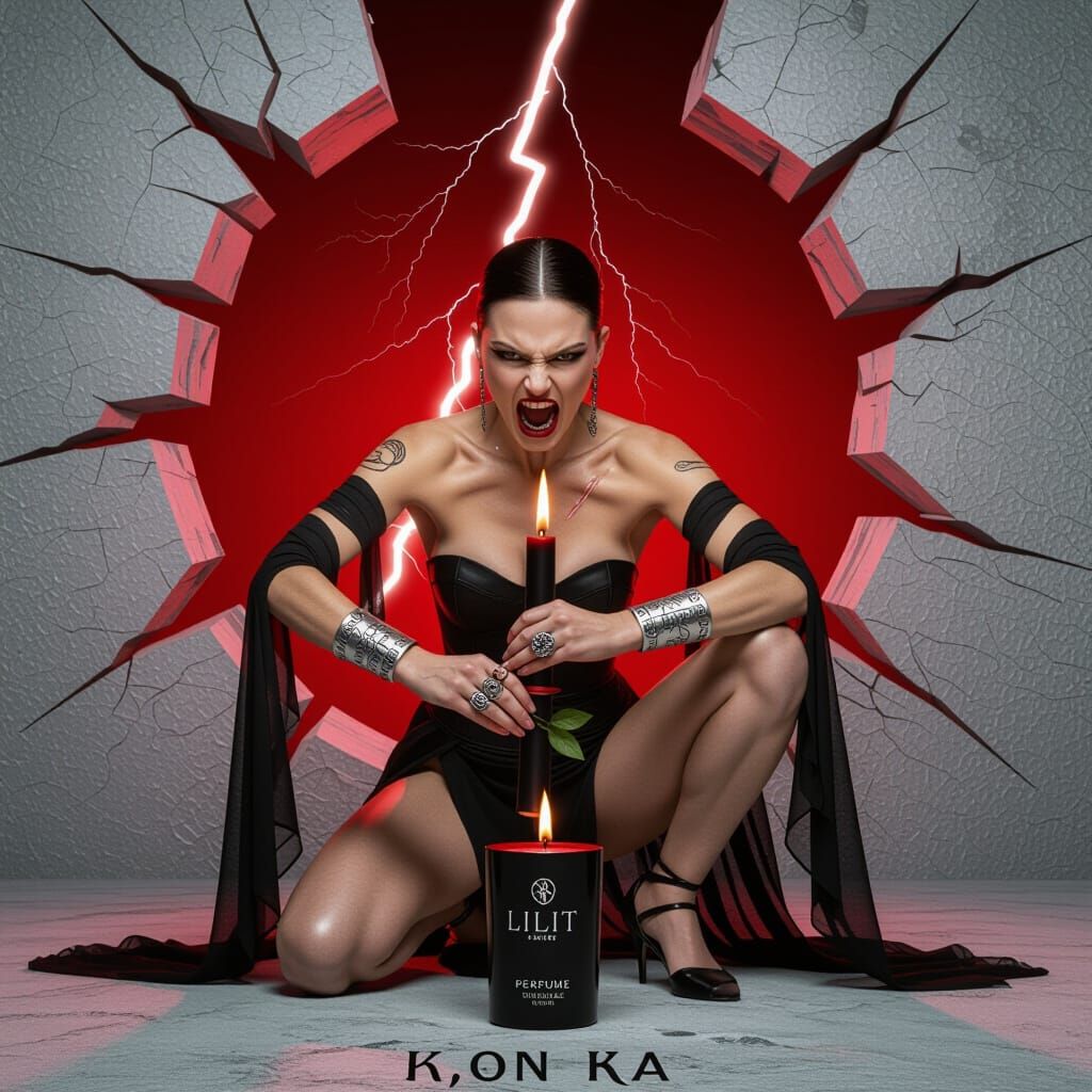 Defiant Woman in Theatrical Perfume Ad