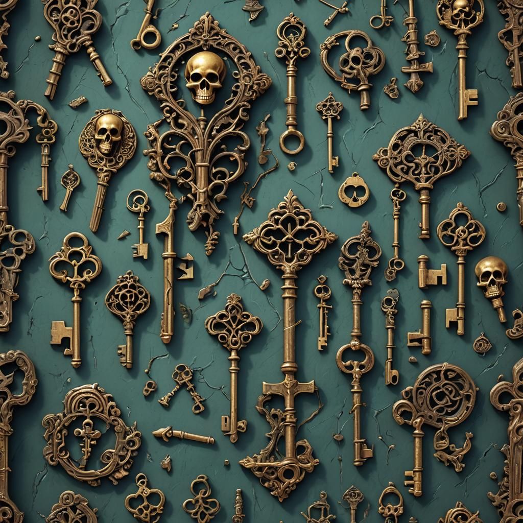 Fantastical Skeleton Key Art in Deep Color