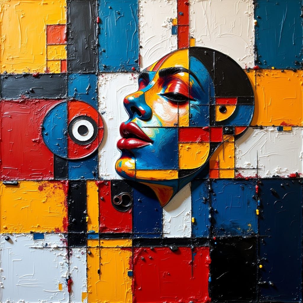 Cubist Forms Meet Neoplastic Grids as Impasto Painting