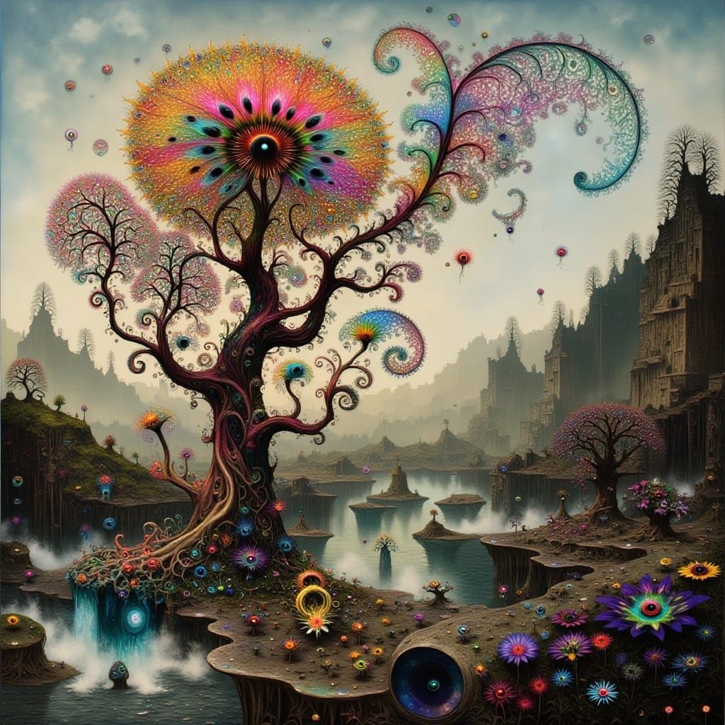 Surreal Floating Islands in a Whimsical Botanical Wonderland