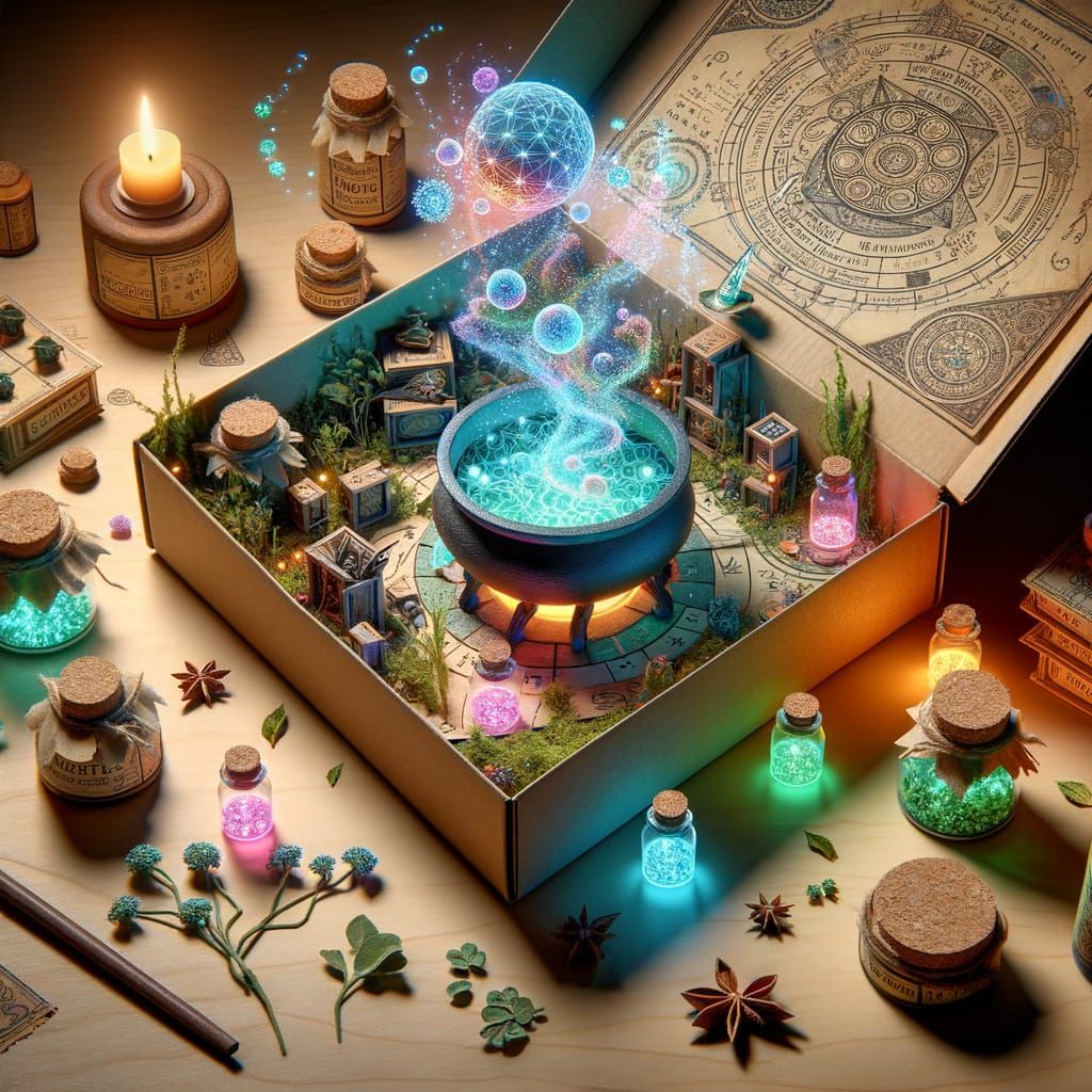 Whimsical Miniature Witch's Alchemy Lab in a Shoebox