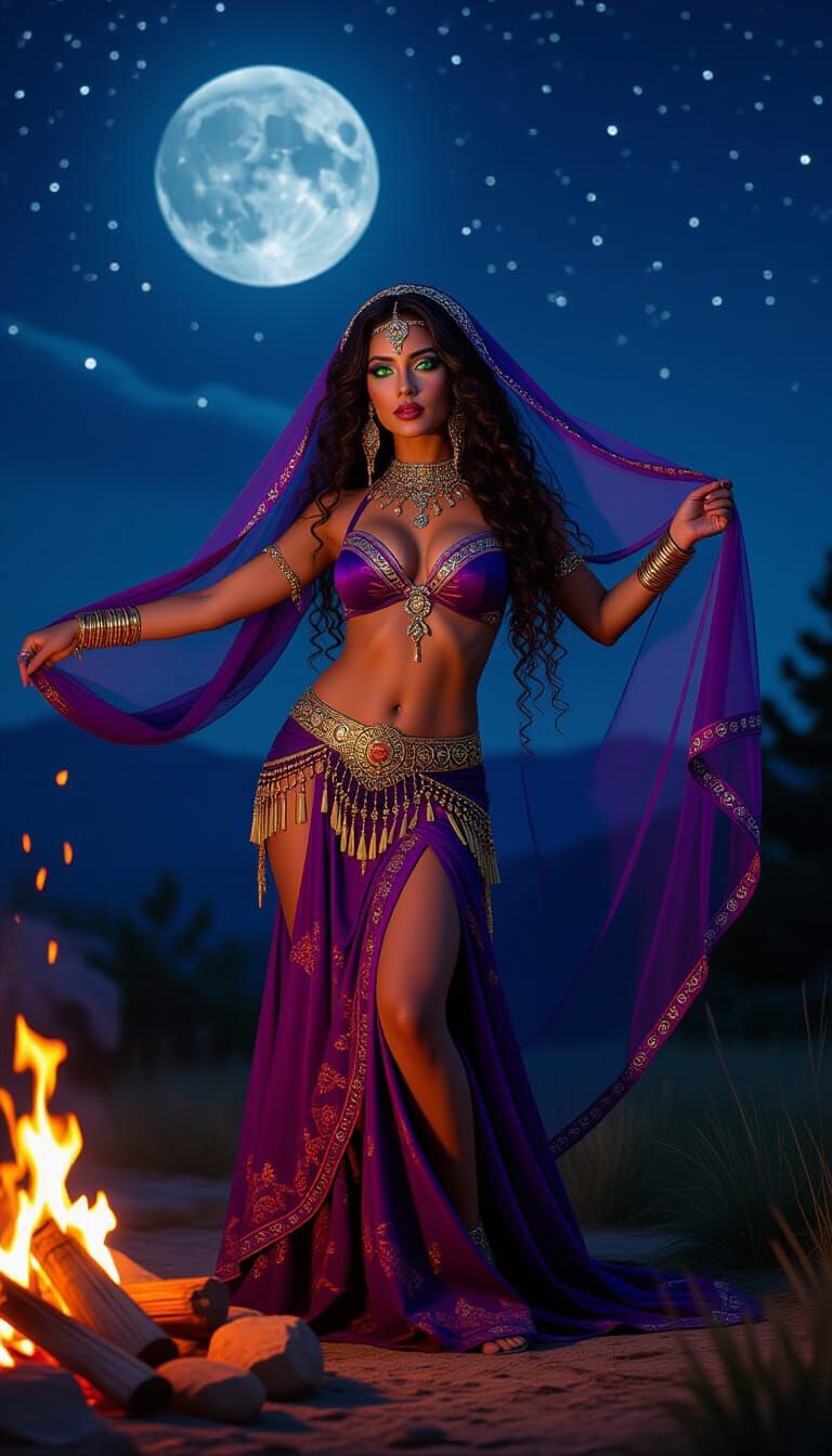 Mystical Belly Dancer Under a Starry Sky