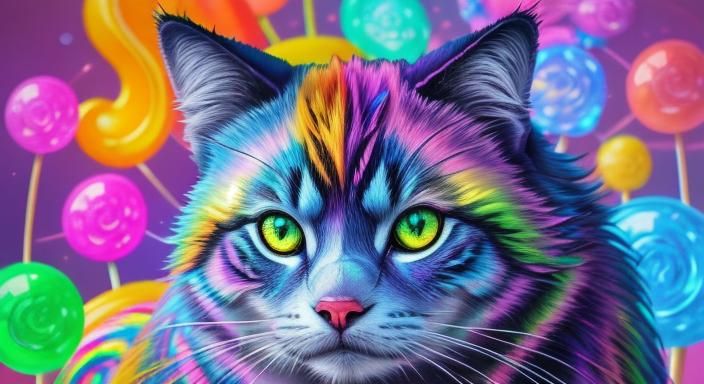 Whimsical Candyland Cat Wolf in Digital Illustration