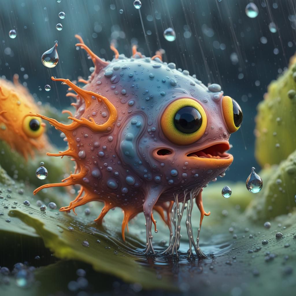 Hyperrealistic 3D Amoebas Feeding in Raindrop Habitat