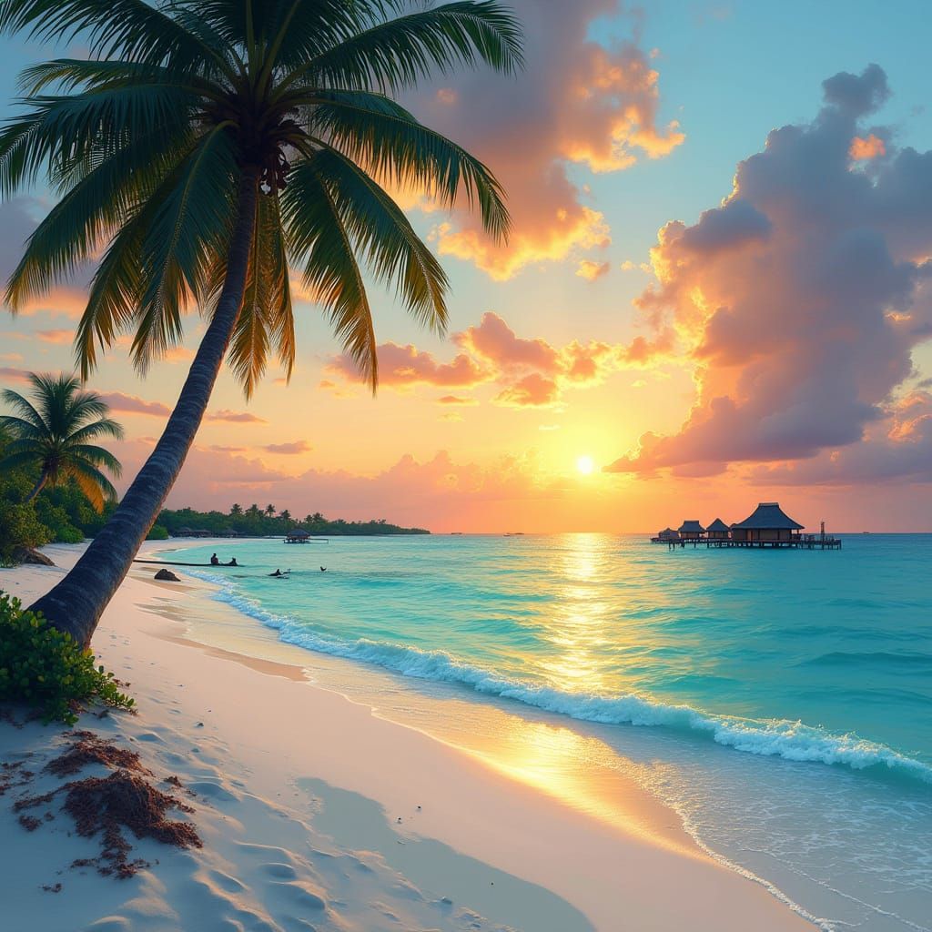 Maldives Sunrise in Impressionistic Style