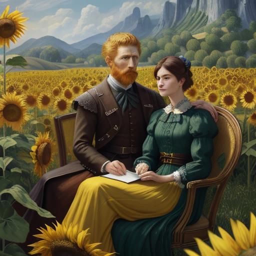 Van Gogh-Inspired Couple in Sunflower Field