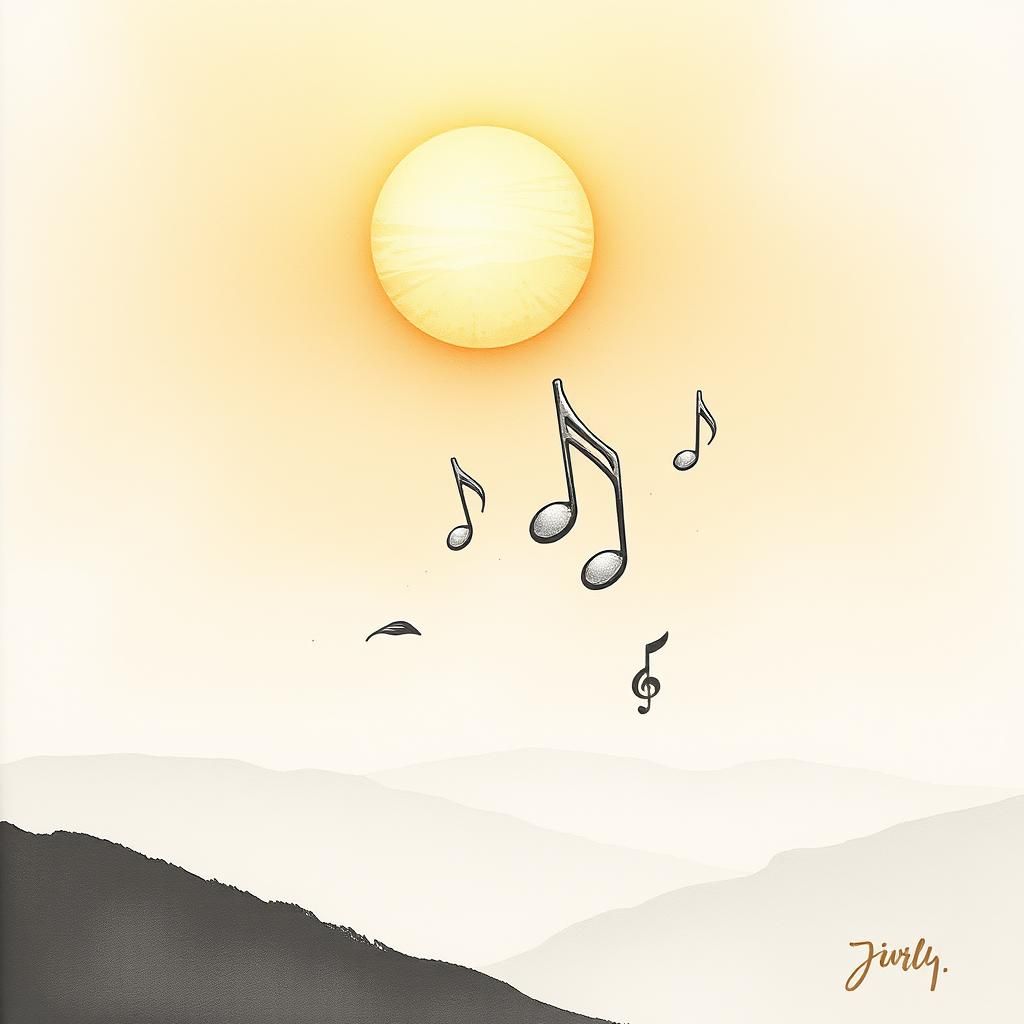 Minimalist Ink Sketch of Silver Musical Notes