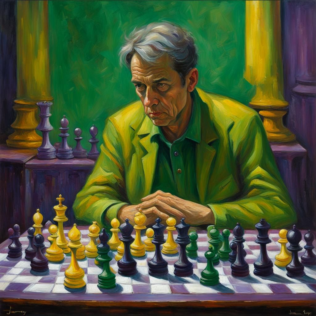 Surreal Chess Player with Twisted Mind, Oil Painting
