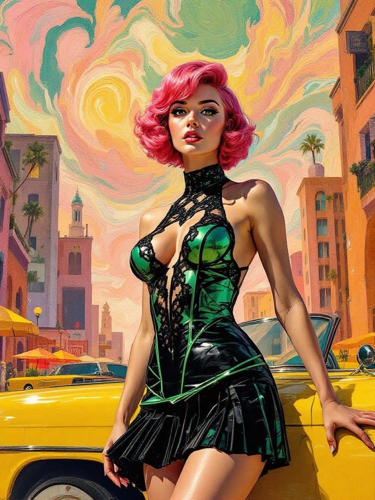 Retro-Futurist Goddess in Emerald Chrome