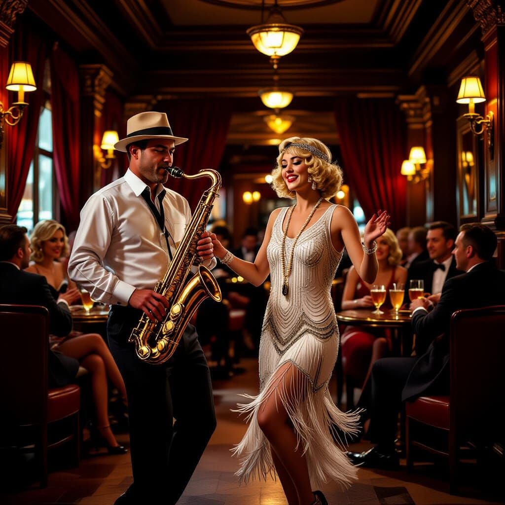 Charismatic Saxophonist in a 1920s Speakeasy