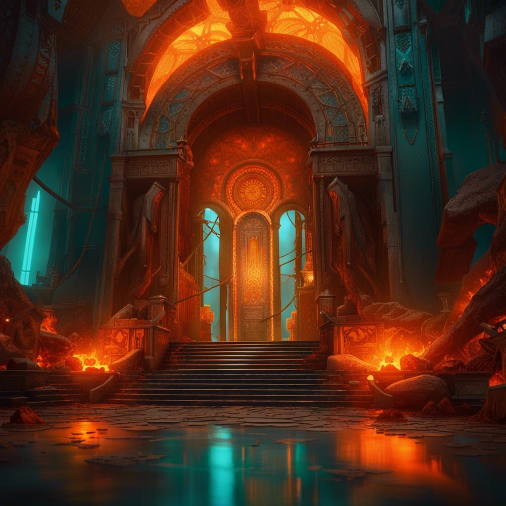 Infernal Entrance Concept Art in Orange and Teal
