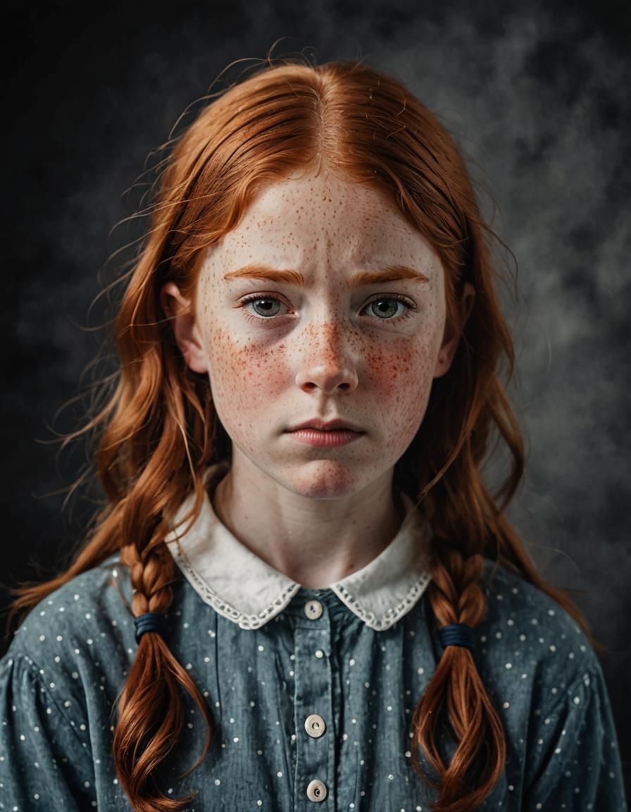 Redhead Girl Portrait with an Upset Expression