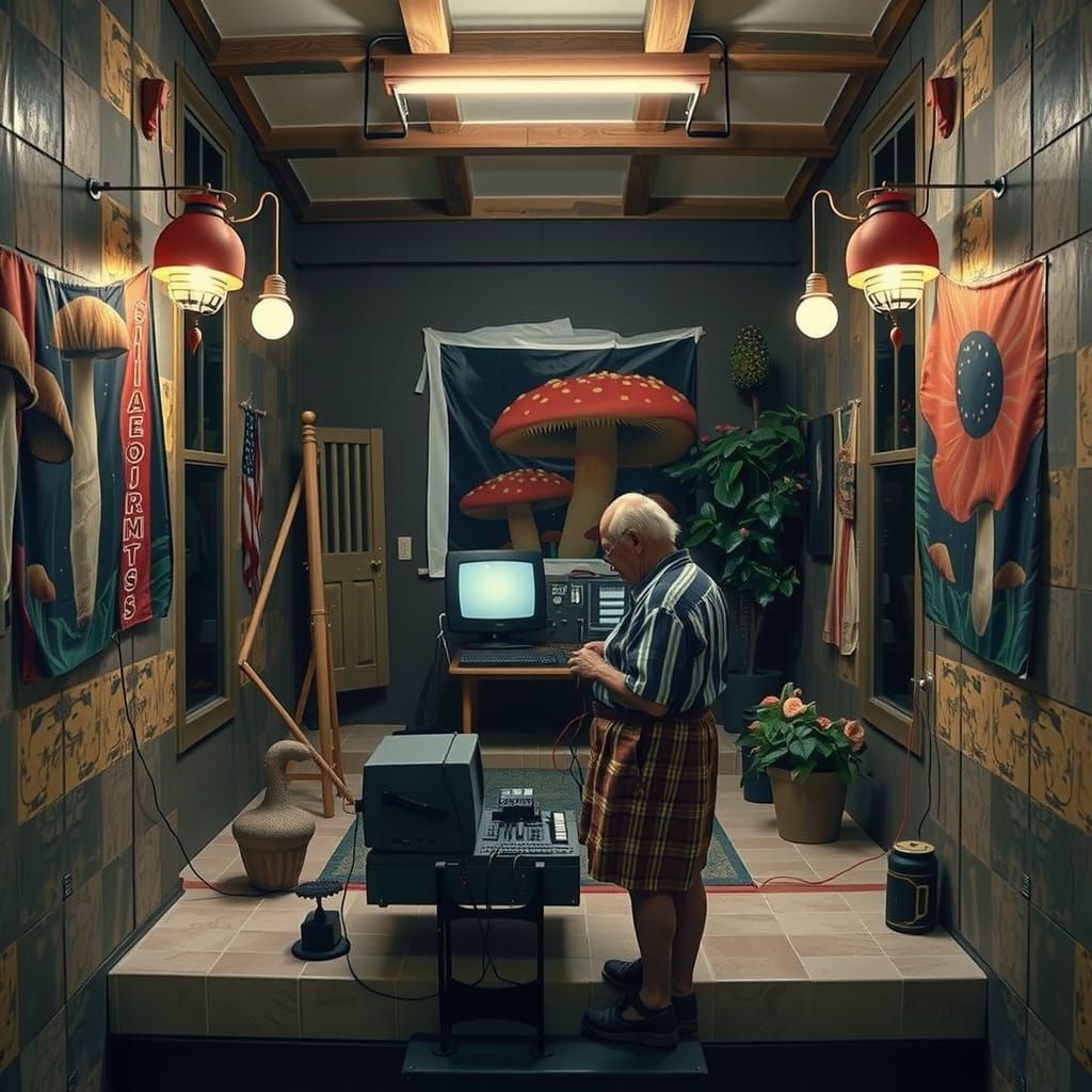 Theremin Players Repairing Ancient Computer in Ernst Style