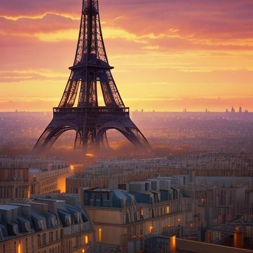 Eiffel Tower Sunset: Fantasy Concept Art