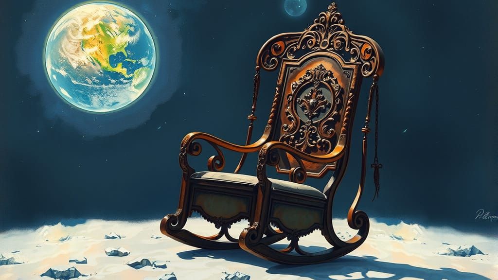Rocking Chair on the Moon in Watercolor Style