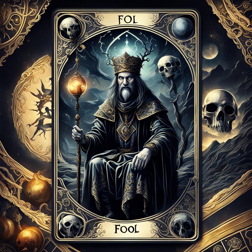 Gothic Tarot Card: The Fool in Dark Fantasy Style
