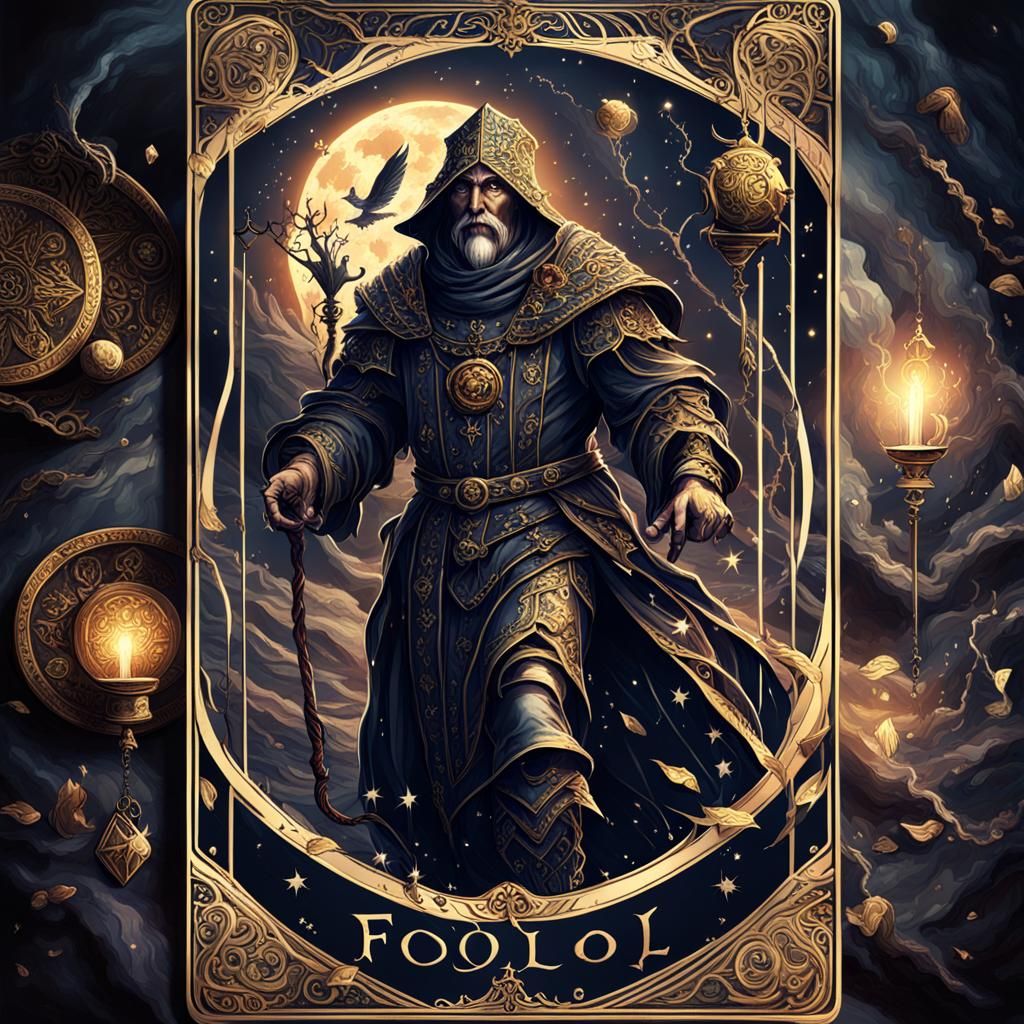 Gothic Tarot Fool Card in Dark Fantasy Style