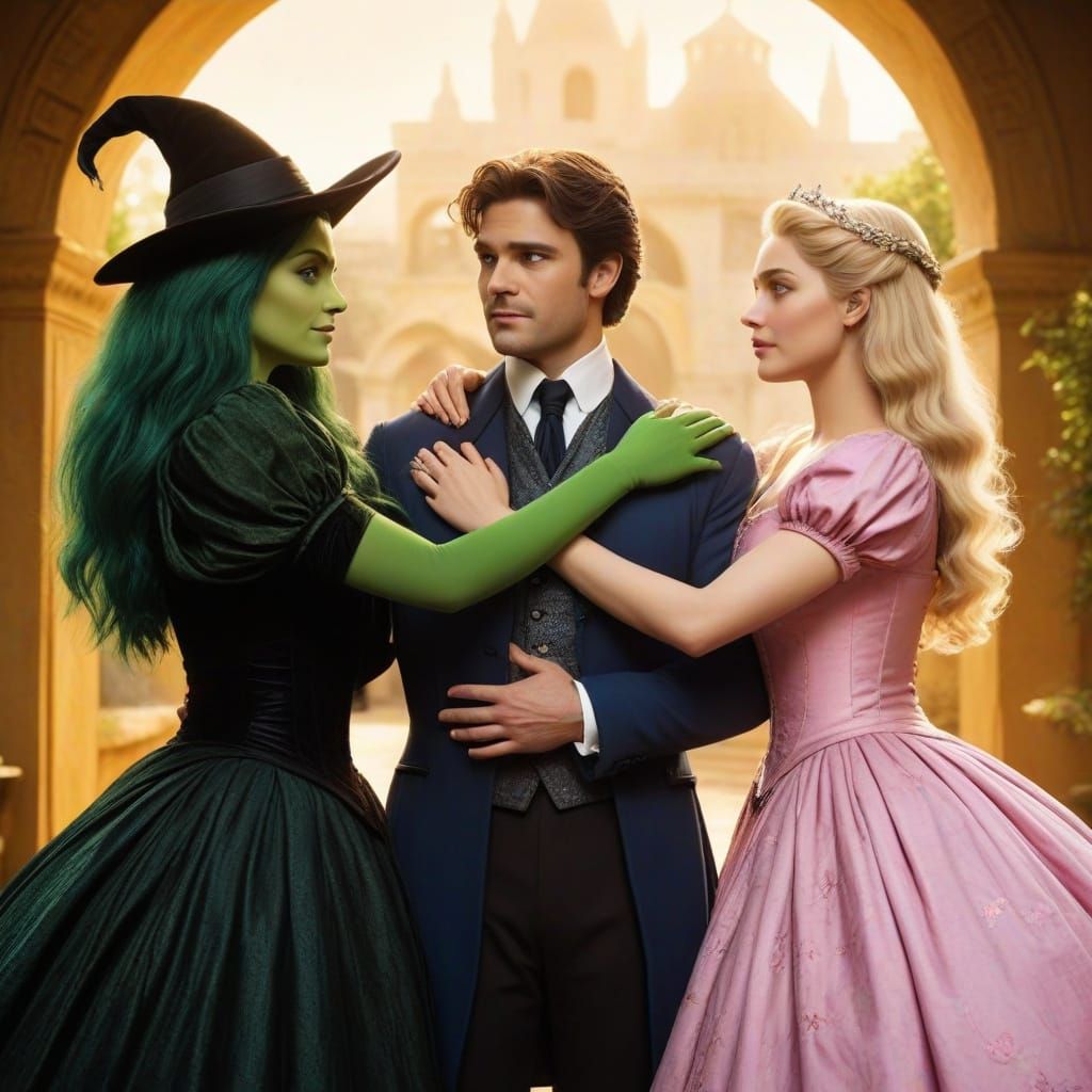 Enchanting Courtyard Confrontation in Vibrant Cinematic Styl...