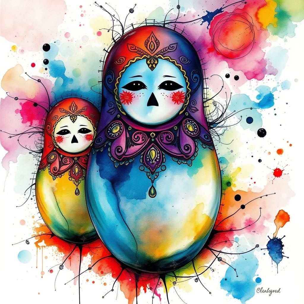 Dreamlike Watercolor Eggs and Russian Dolls