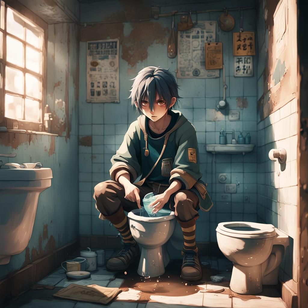 3D Anime Art of Desperate Toilet Water Scoop