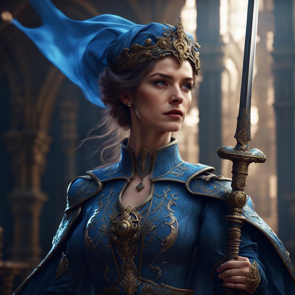 Noble Woman with Sword: Detailed Matte Painting