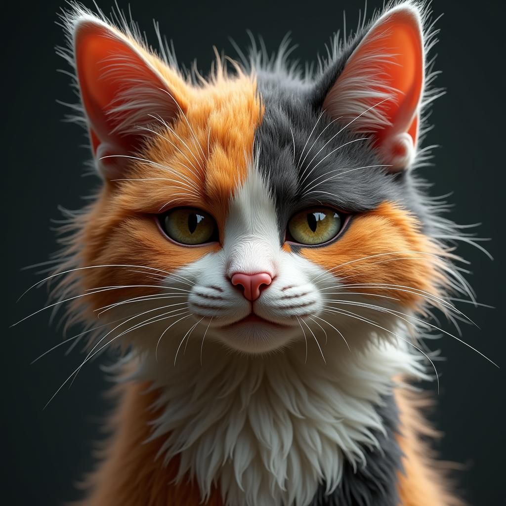 Old Calico Cat Close-Up: Detailed Matte Painting