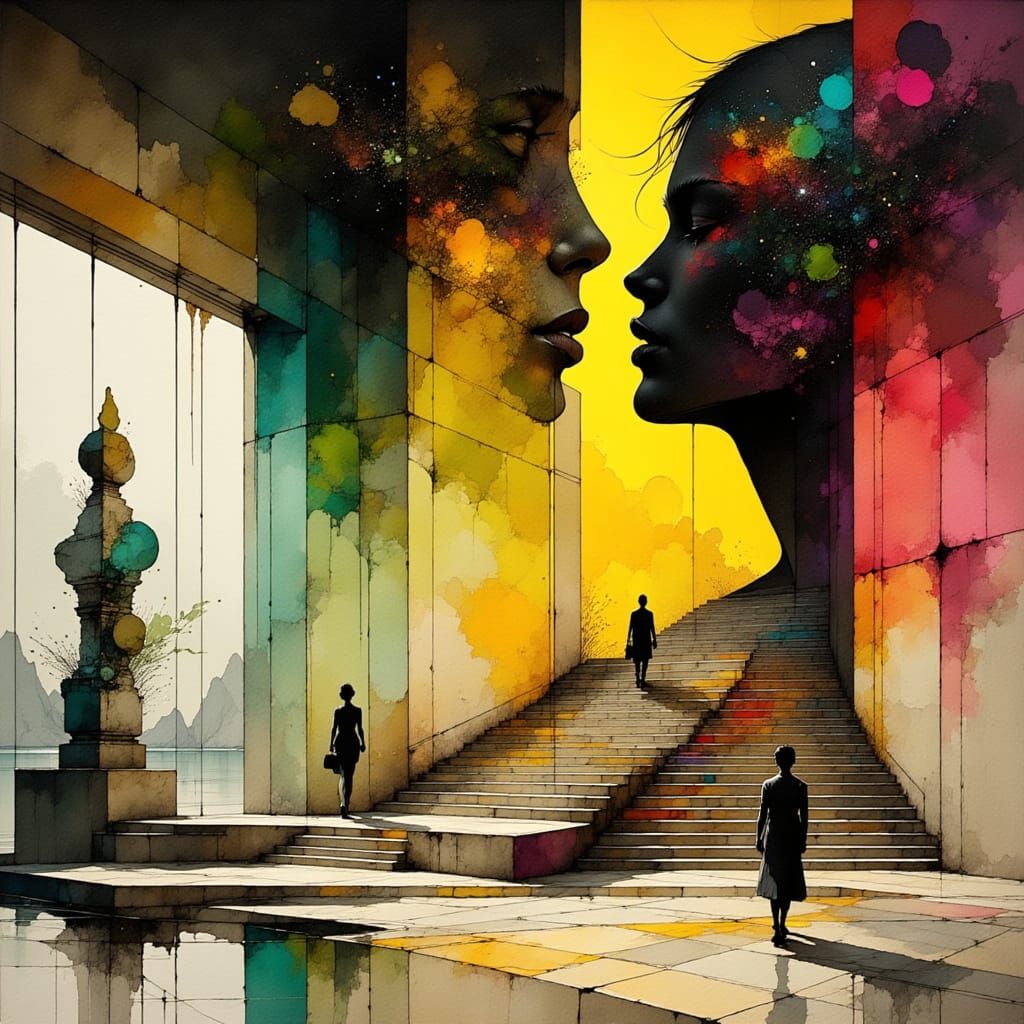 Abstract Couple Creates Museum Staircase in Syd Mead Style