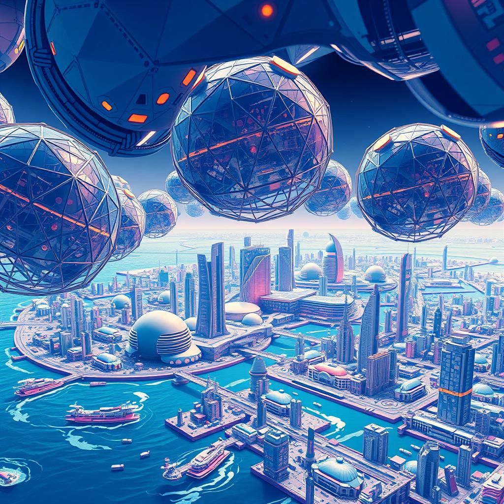 Underwater Geodesic City in 3D Geometric Style