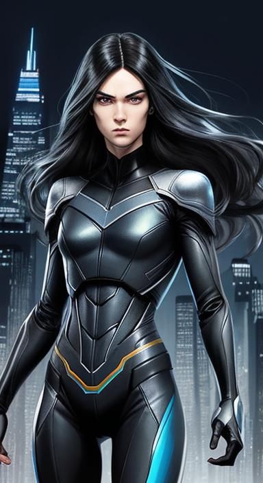 Androgynous Comic Book Character in Cityscape