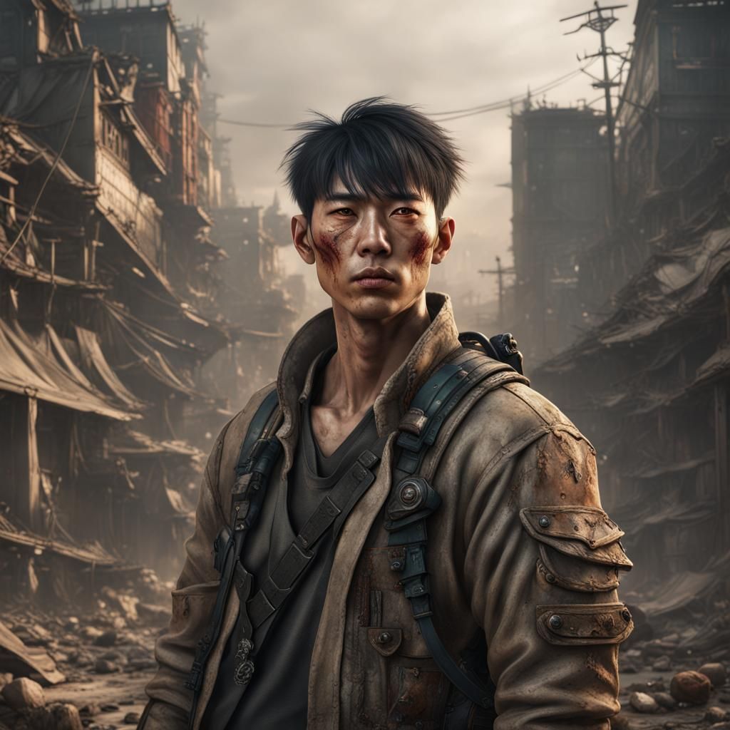 Post-Apocalyptic Korean Man: Detailed Matte Painting