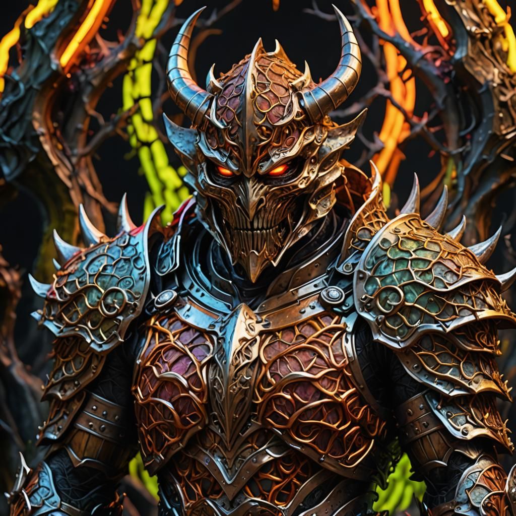 Organic 3D Demon Knight in Neon Armor
