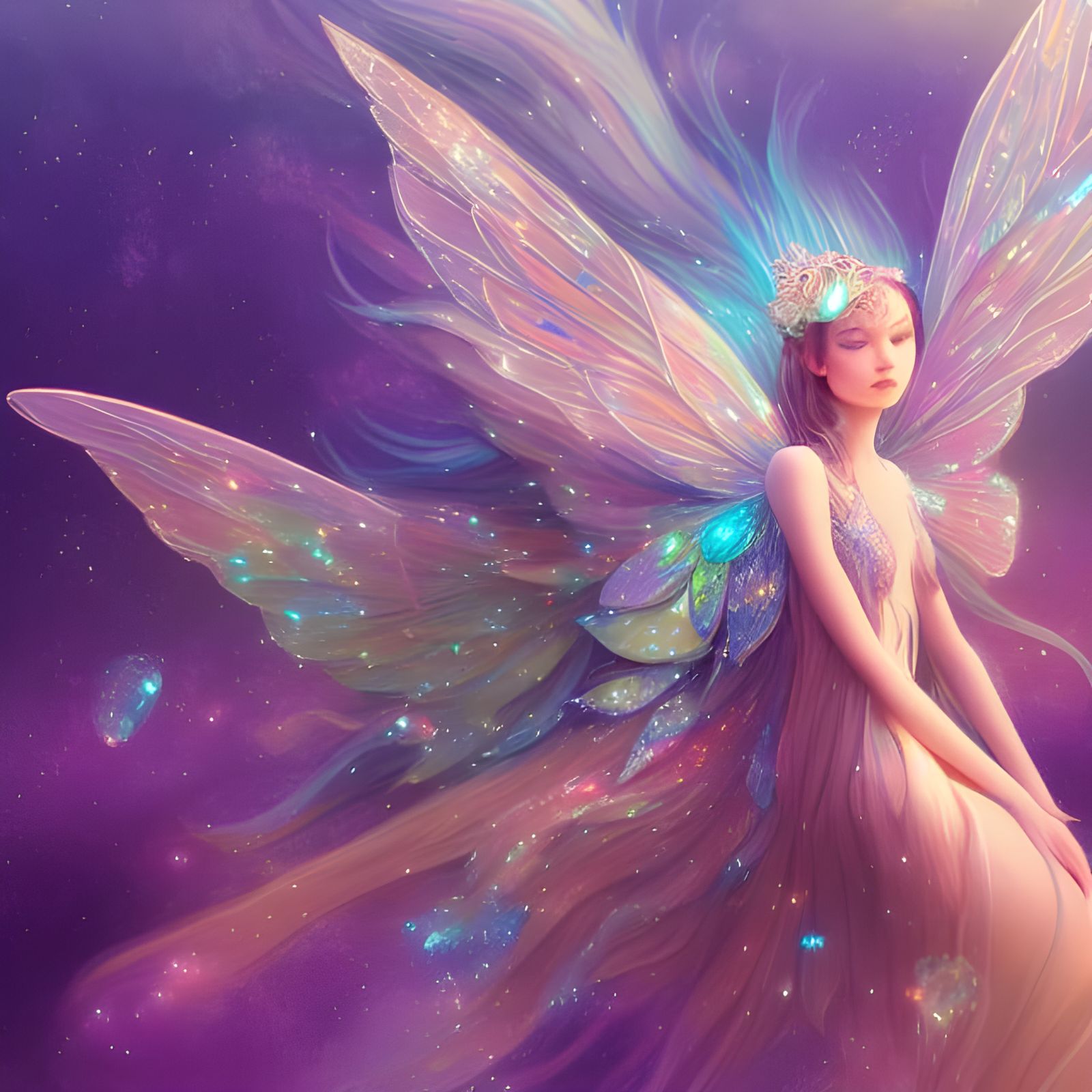 Fairy with Stained Glass Wings in Ethereal Fantasy Style