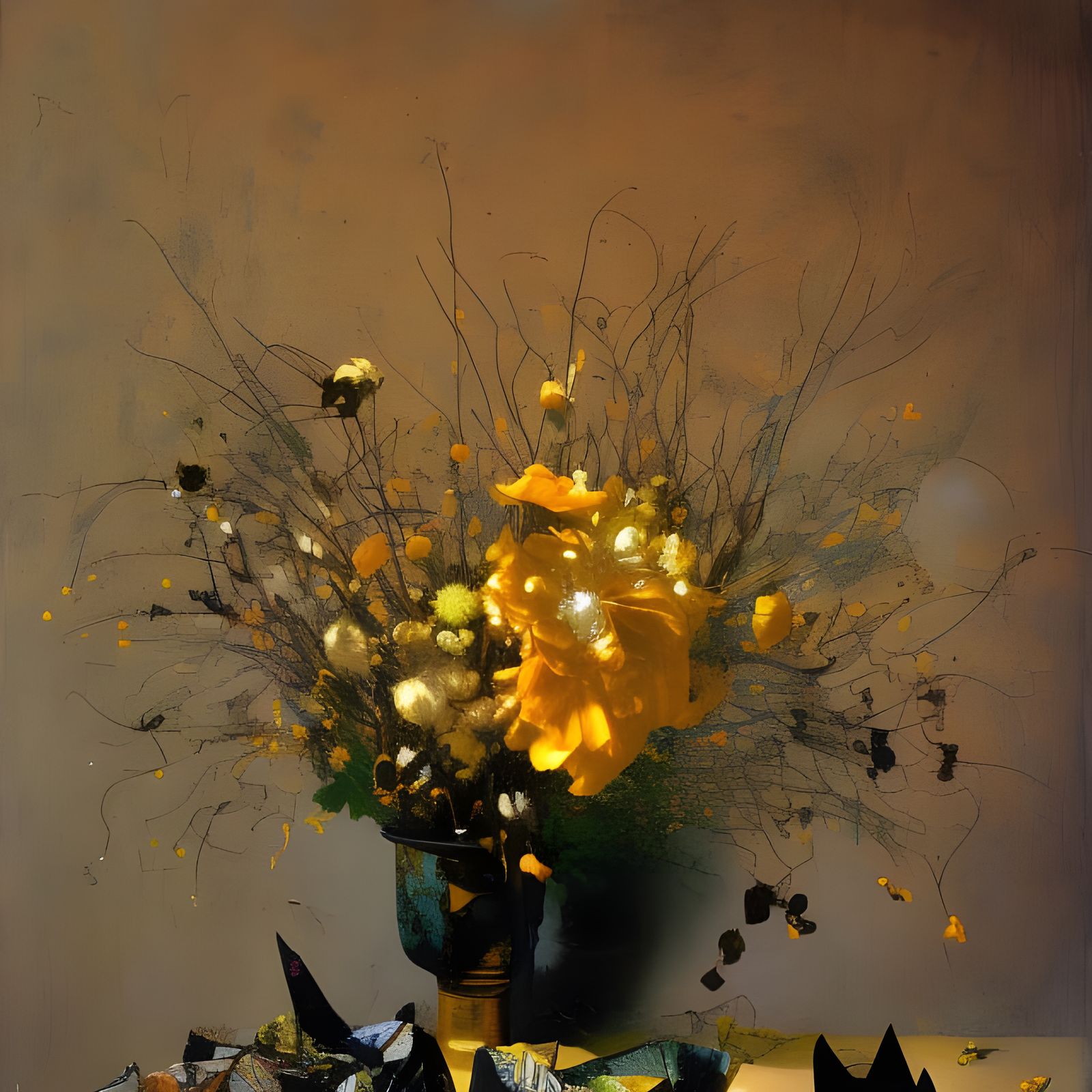 Dry Flowers Still Life, Hyperreal Impasto Painting