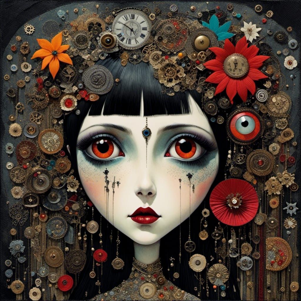 Scary Cute Monster Mixed Media Collage