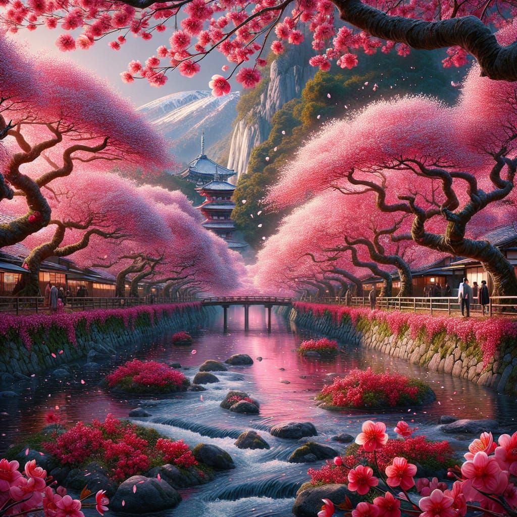 Stunning Cherry Blossom Scenery in Photorealistic Style