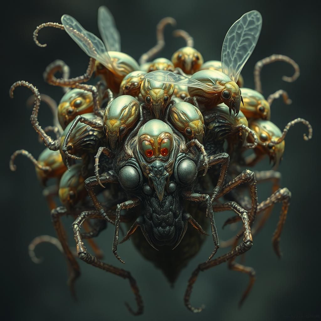 Grotesque Insect Swarm in Baroque Style