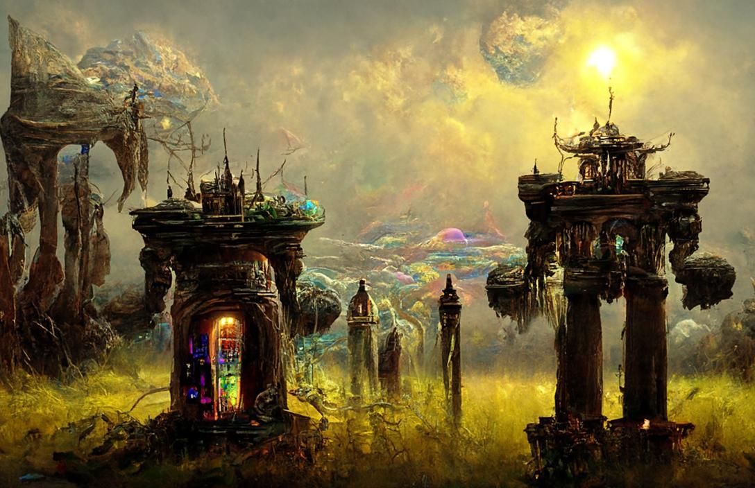 Bioluminescent Robots in Neon Fantasy Tavern