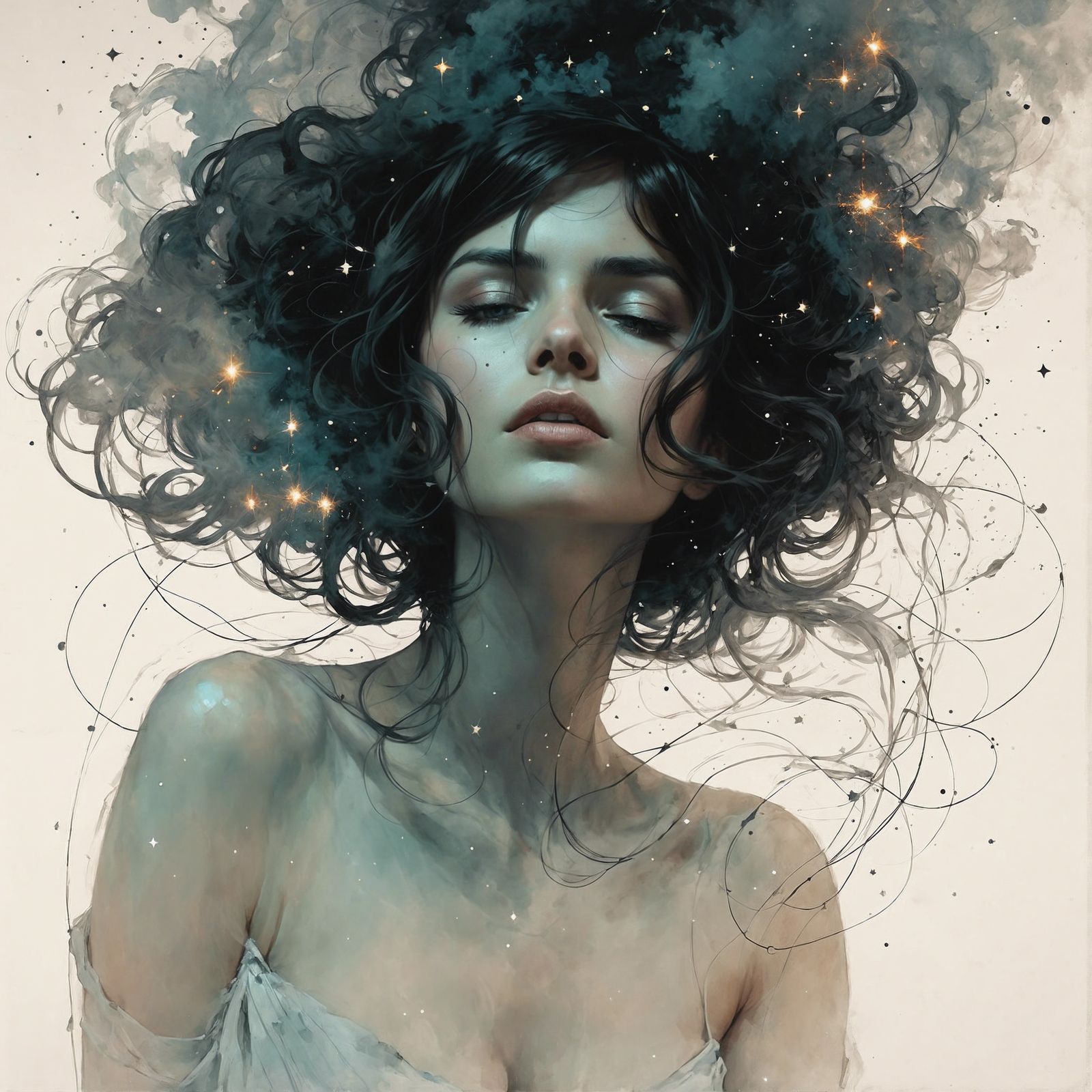 Ethereal Woman Made of Smoke and Stars