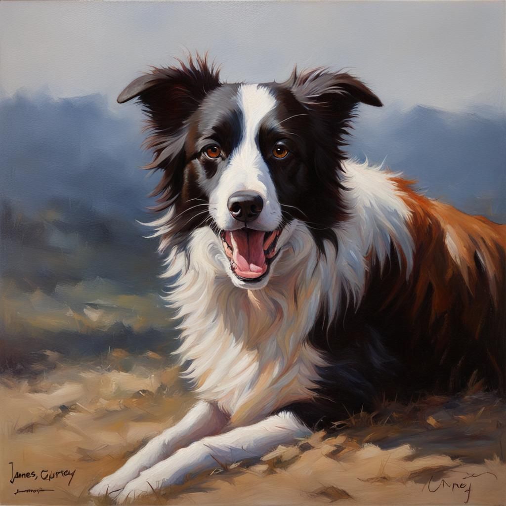 Border Collie Oil Painting in Gurney Style