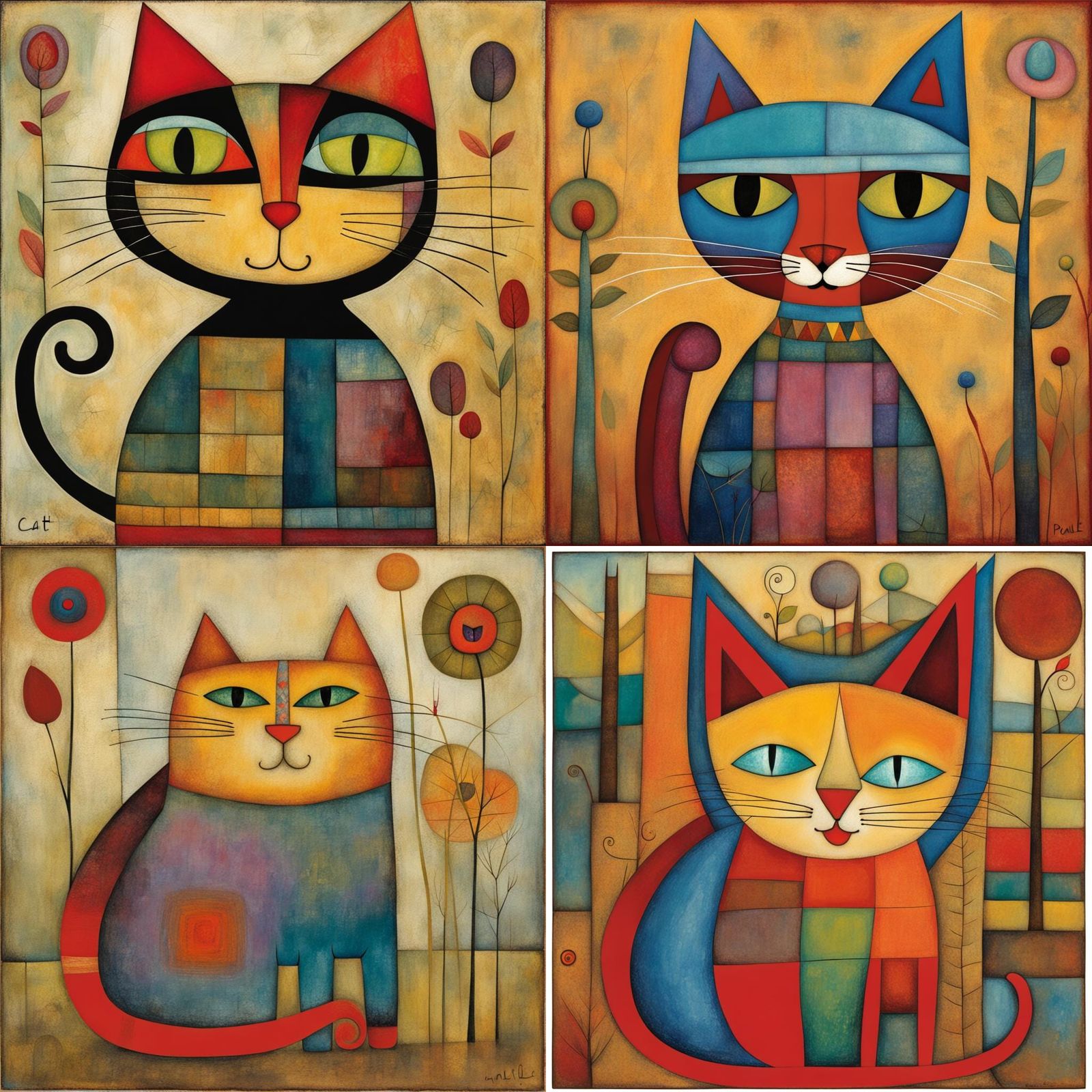 Abstract Cat Portrait in Colorful Geometric Style