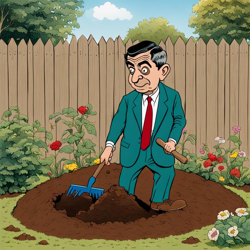Mr. Bean Digging a Hole in his Garden