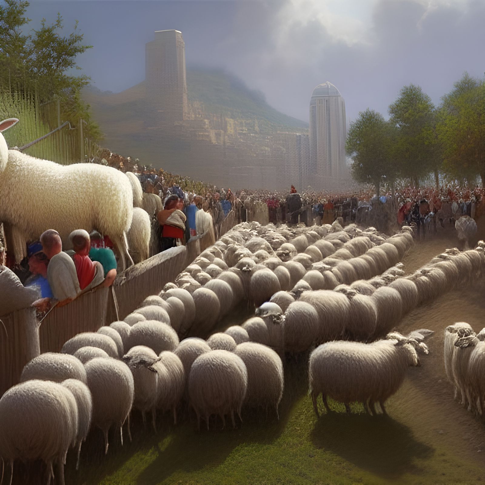 People Herded by Money: Oil Painting