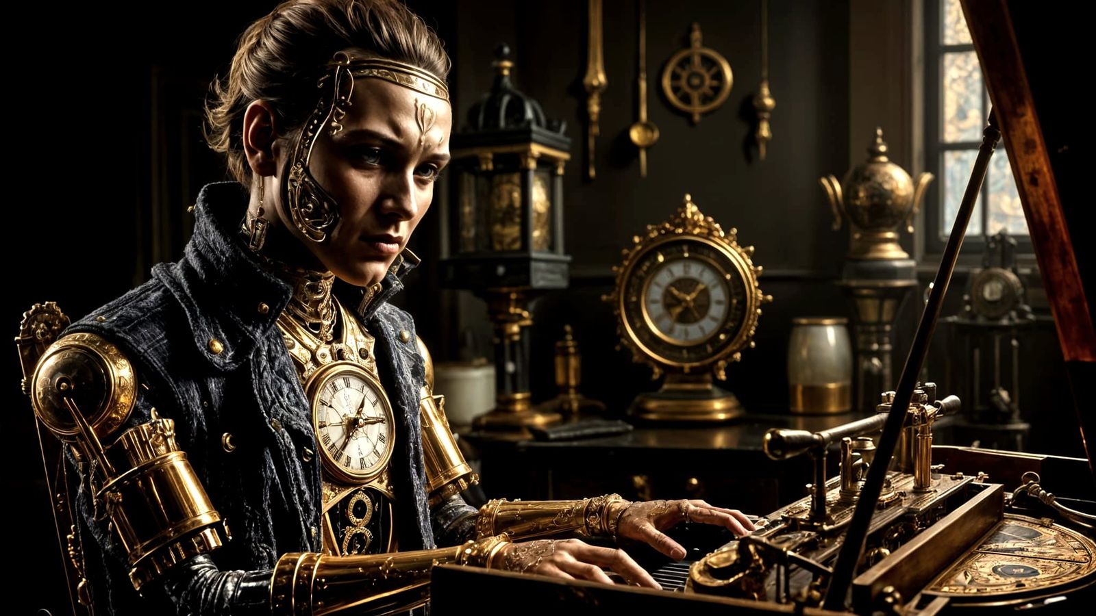 Baroque Automaton Composer in Steampunk Study