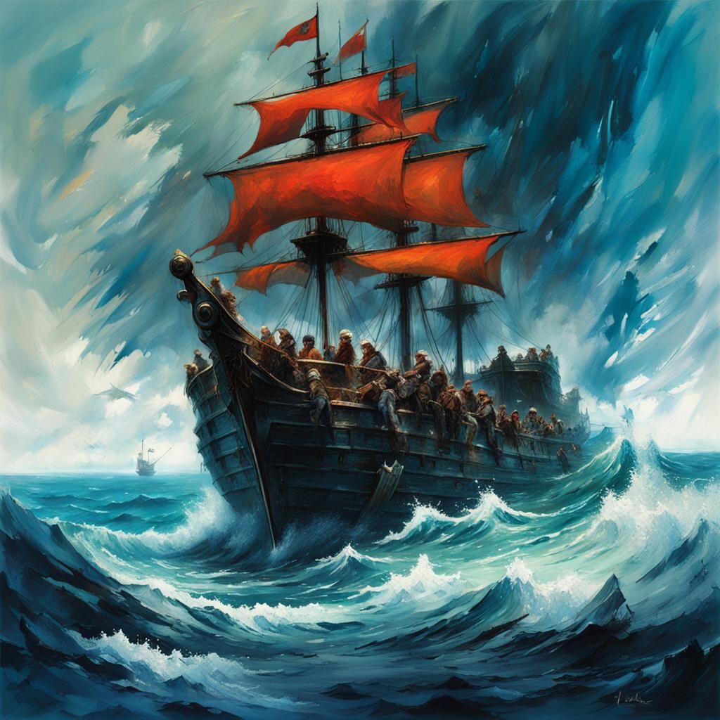 Pirate Ship on the Deep Blue Sea